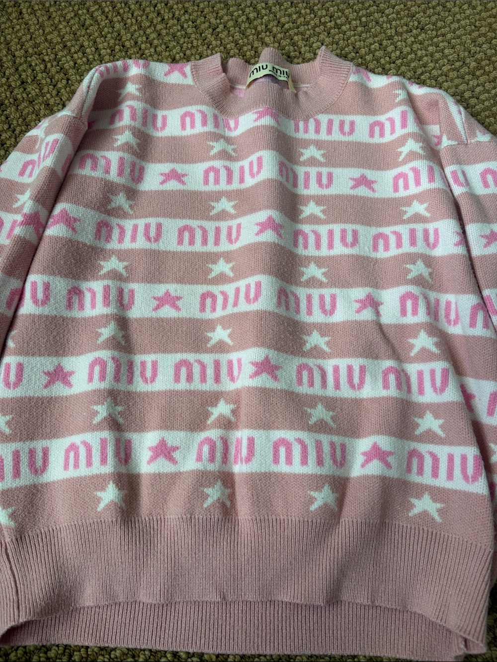 Miu Miu Pink and White Striped Kids Jumper with Star Motif